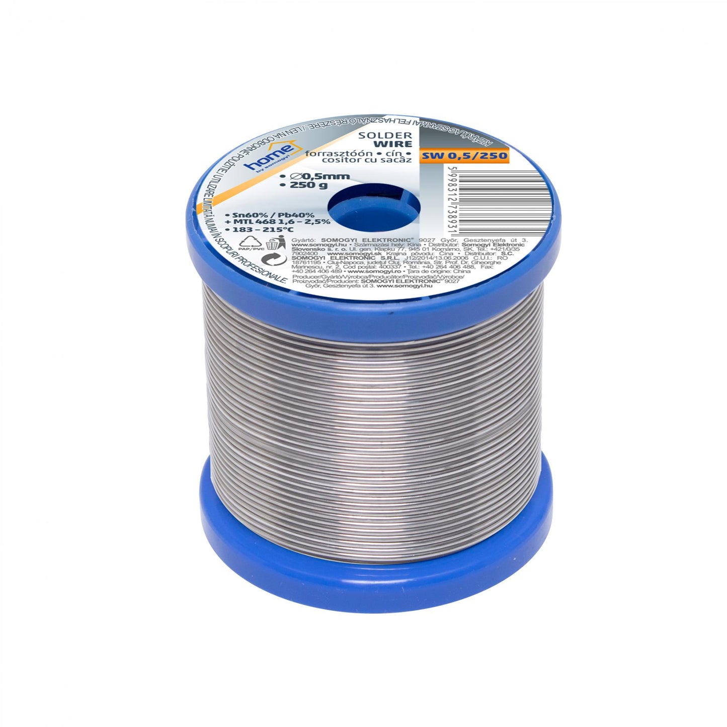 Home SW 0,5/250 forrasztóón, 0,5mm, 250g, európai gyártótól származó kiváló minőségű forrasztóón, összetétel: SN/PB: 60/40%, gyanta: 2,0%