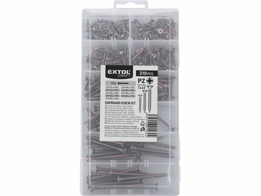 Extol Forgácslapcsavar 9 méretben, 310db-os készlet