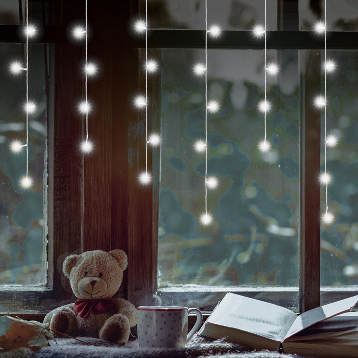 Home KAF 50C LED/WH LED-es fényfüggöny, 0,81 m / 50 db hidegfehér LED, fehér vezeték, álló fényű, hálózati adapter, beltéri kivitel