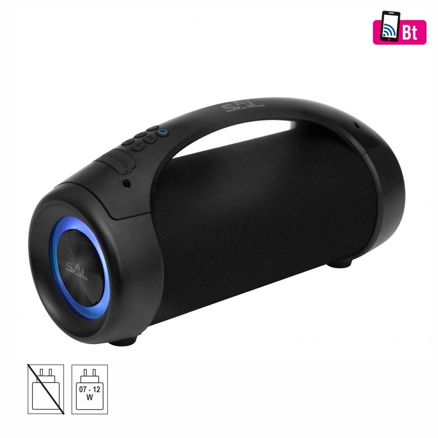 SAL BT 5000 hordozható bluetooth kihangosító, 2 x 25 W, sztereó boombox, FM rádió, USB, microSD, beépített mikrofon, RGB LED, ~30 óra üzemidő