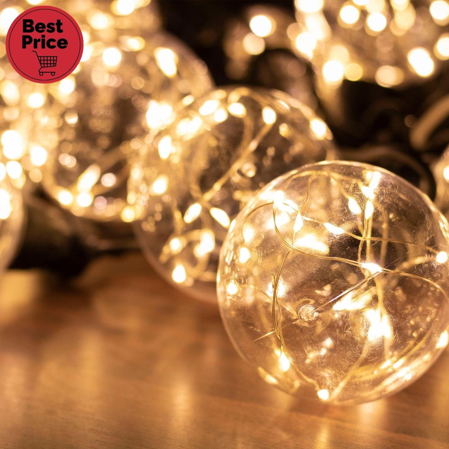 Home LPL 10 GLOBE micro LED-es fényfüzér, 4,5 m / 200 db melegfehér micro LED, víztiszta búra, sorolható, fekete gumivezeték, adapter, kül- és beltéri kivitel