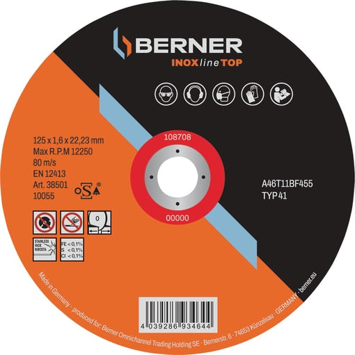 Berner Vágókorong rozsdamentes acélhoz INOXline Top