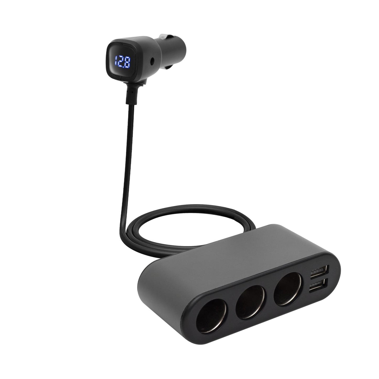 SAL SAU80W autós feszültségelosztó és USB töltő, 3.4A USB töltő, max.80Watt, fém burkolat, Voltmérő, autó-akkumulátor állapotának ellenőrzése, 12/24V járművekhez