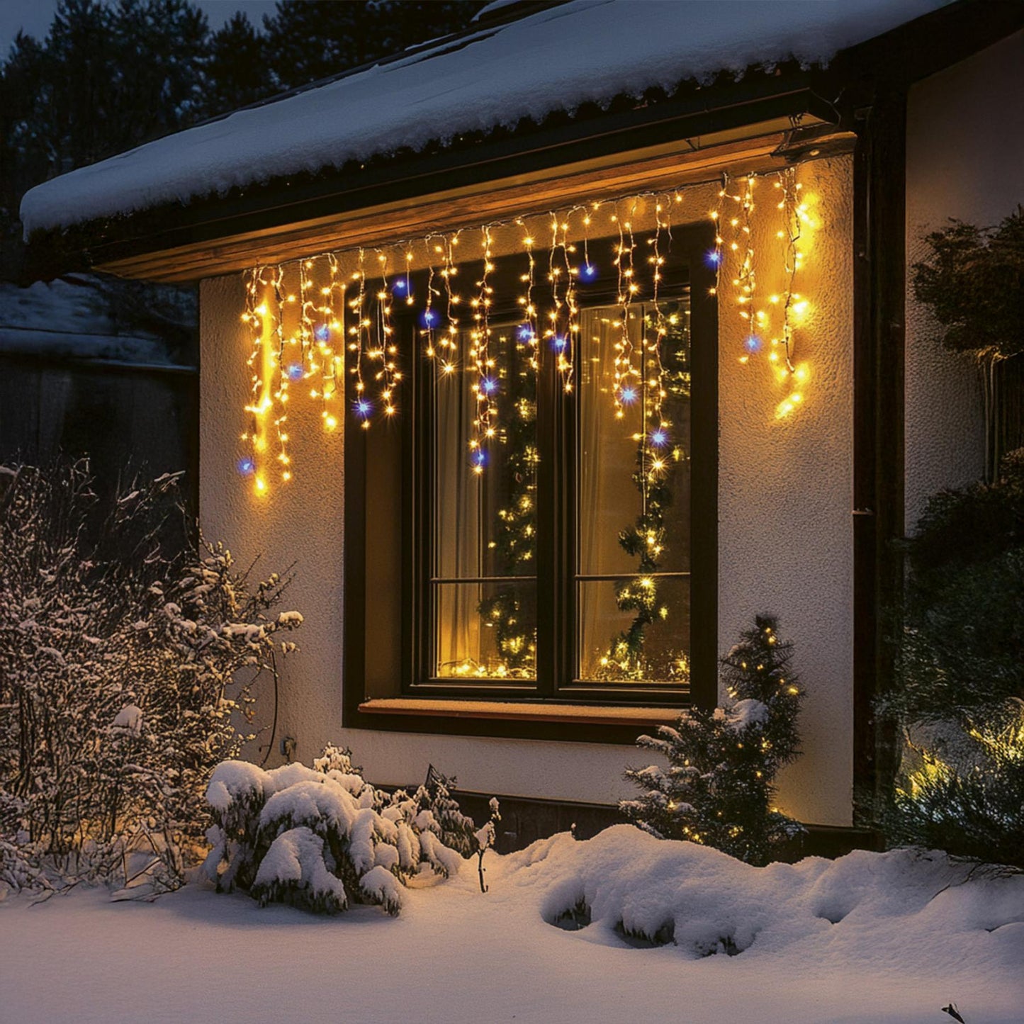 HOME KKF600D10M LED-es sziporkázó fényfüggöny, 600 db melegfehér DOT LED, átlátszó vezeték, 10 méter, hálózati adapter, kül- és beltéri kivitel