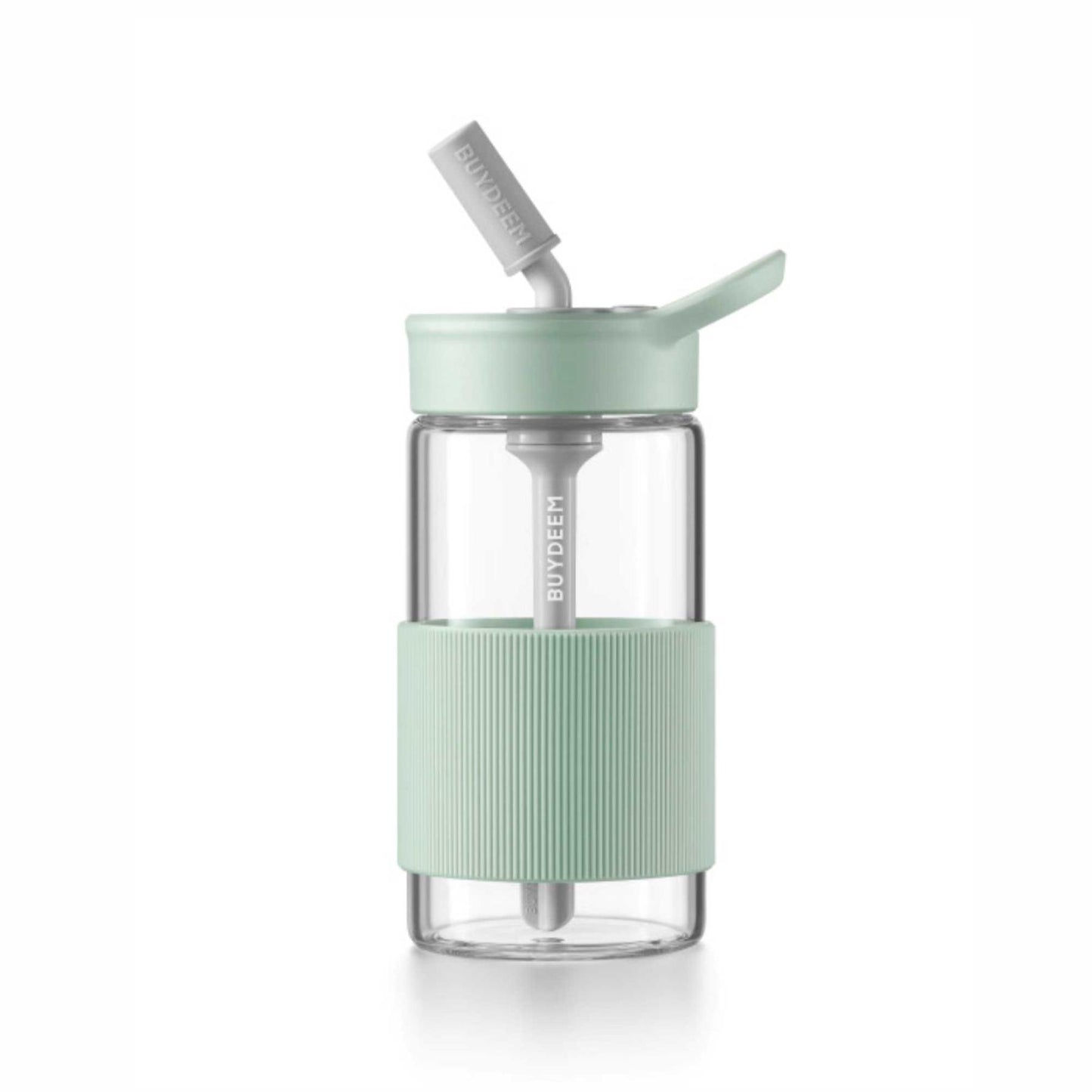 BUYDEEM CD1017-CG üveg palack szívószállal, 500 ml, boroszilikát üveg, beépített fogantyú