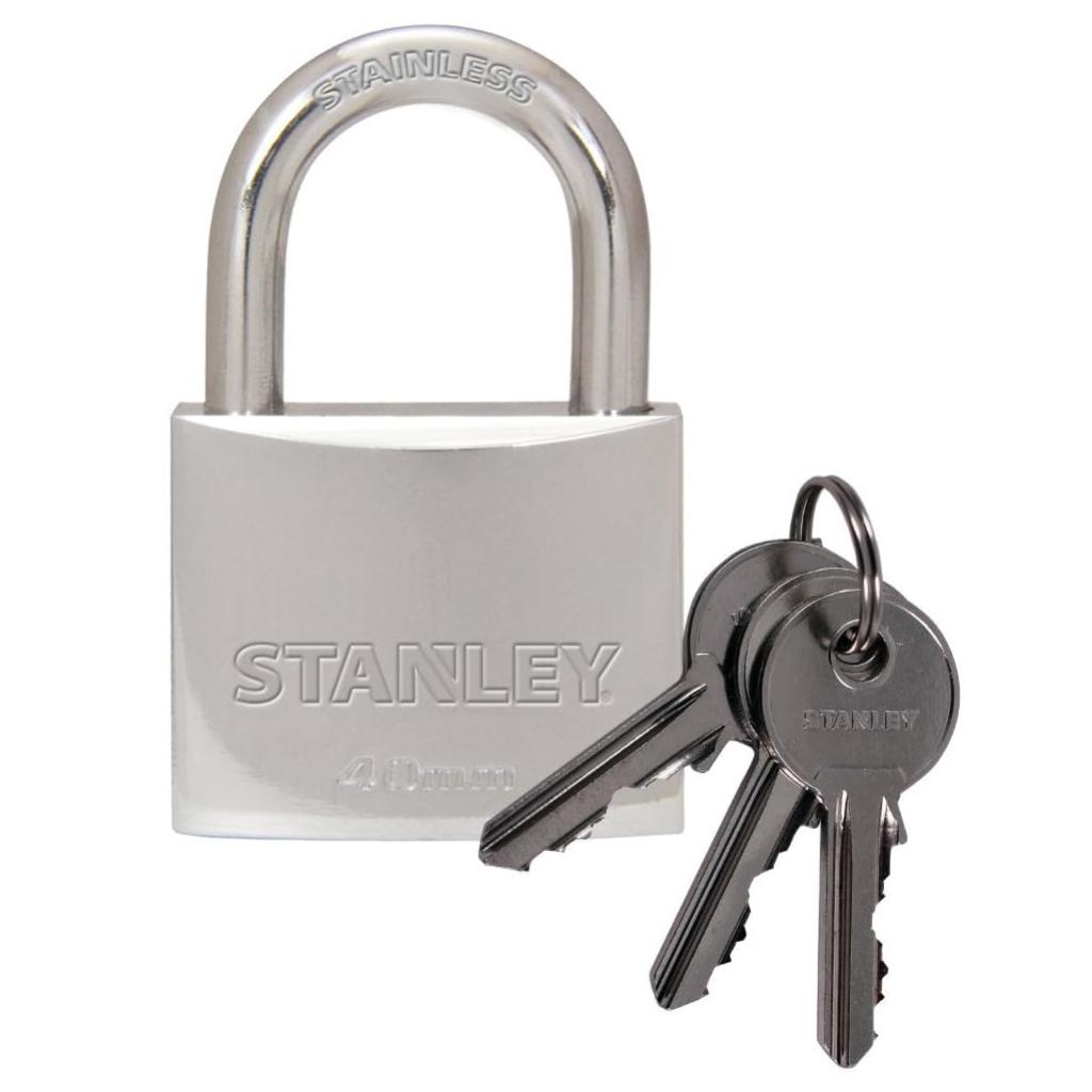 STANLEY S742-012 krómozott, tömör sárgaréz lakat, 40 mm, 3 kulcsos