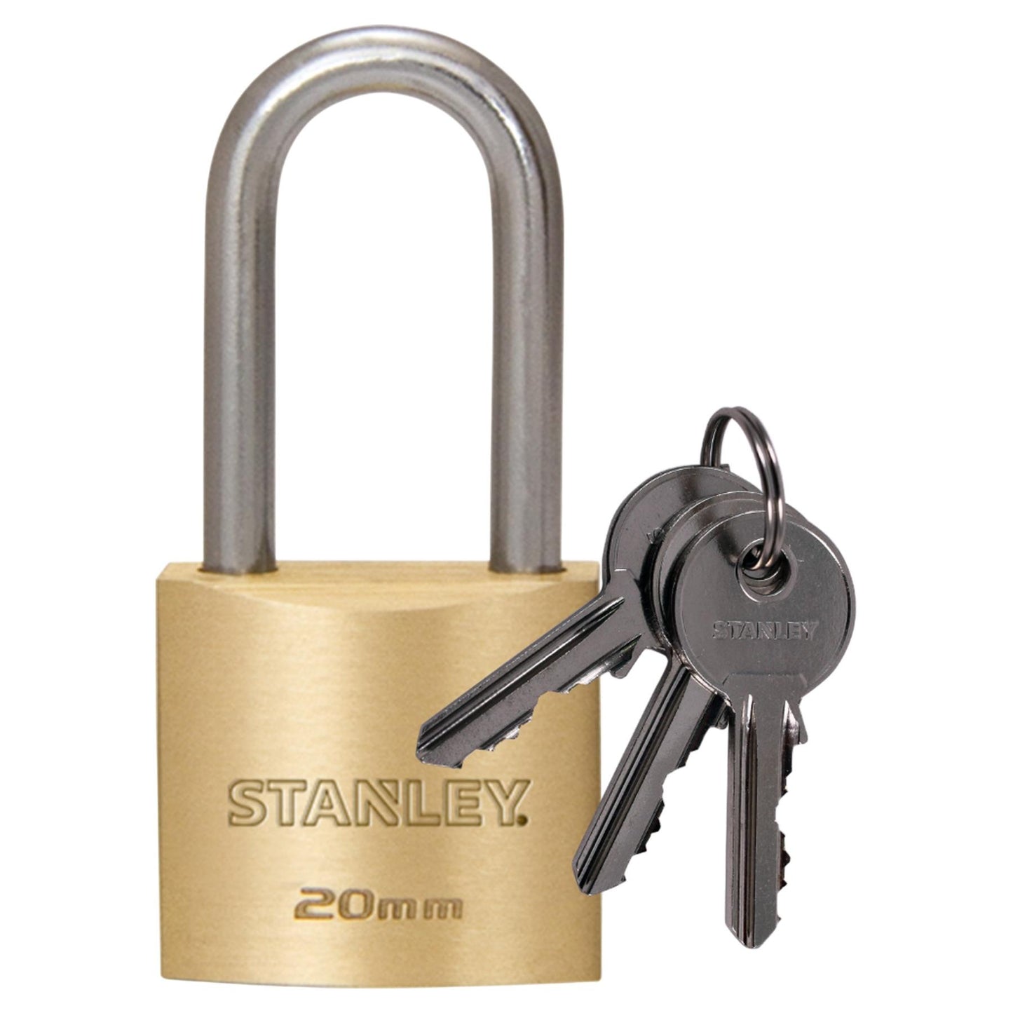 STANLEY S742-040 rézlakat, 20 mm, 3 kulcsos, dupla reteszelésű kengyel