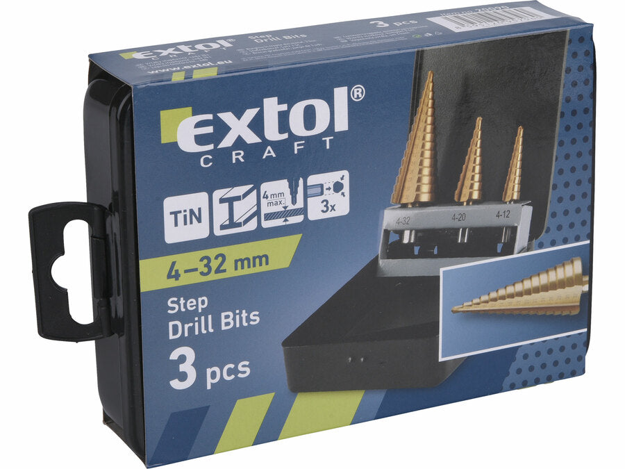Extol Lépcsős fémfúró, 3db-os készlet, O 4-12/1mm, O 4-20/2mm, O 4-32/2mm