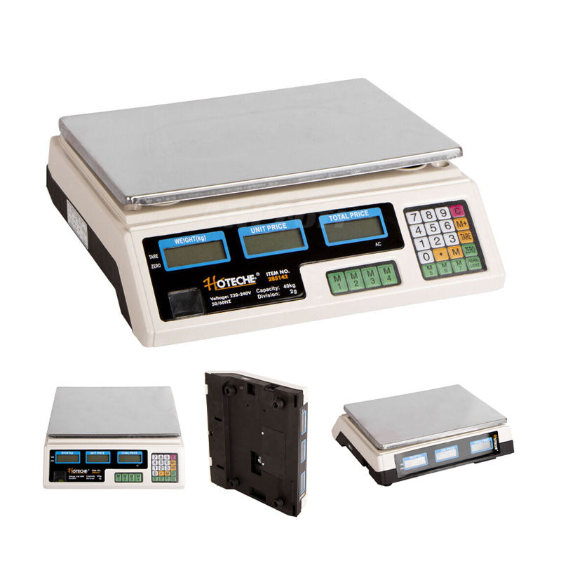 Digitális mérleg, árazó/mérő funkcióval 40 kg-ig, 220V LCD kijelzővel Hoteche