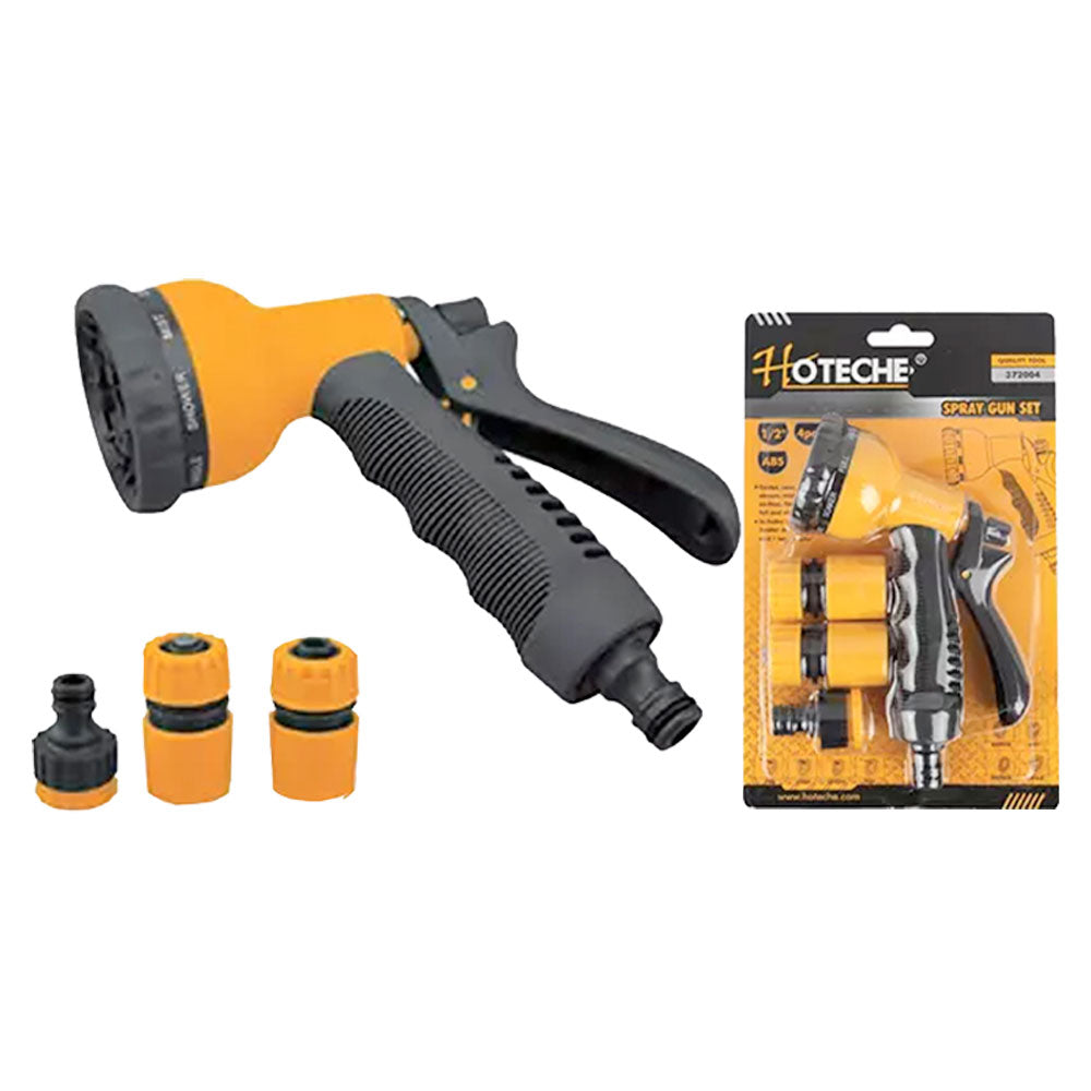 Locsolópisztoly műanyag 8 funkciós szórófejjel+csatlakozók 4 részes Hoteche
