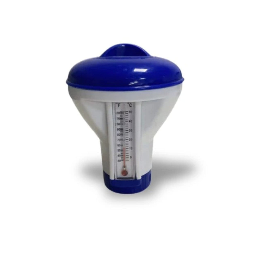 Úszó vegyszer adagoló medencéhez, hőmérővel, 17 cm, sötétkék/fehér