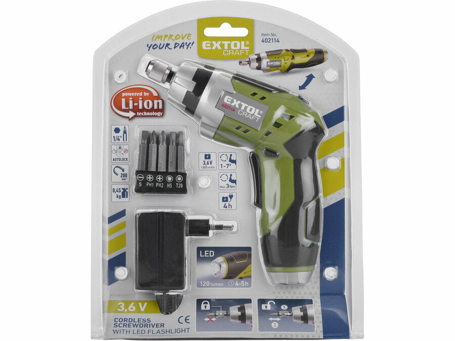 Extol Akkus csavarbehajtó 3,6V Li-ion, 1300mAh lámpával