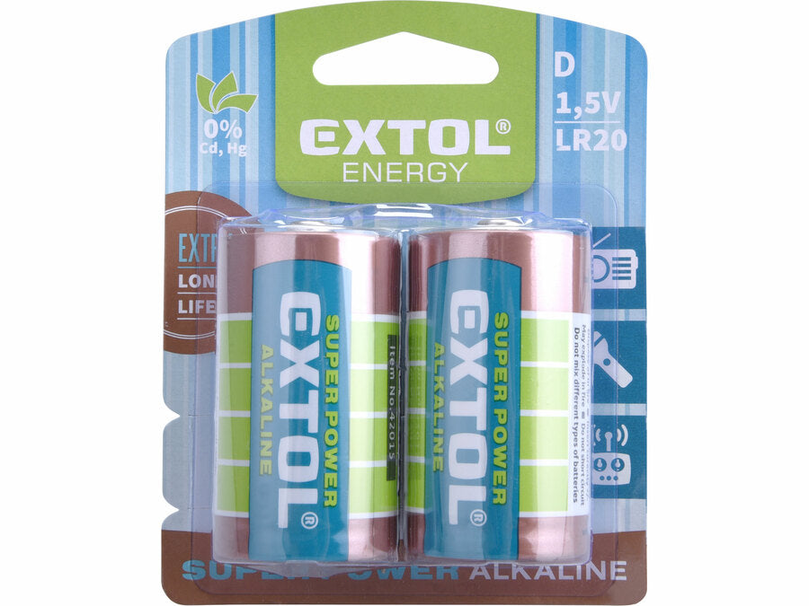 Extol Elem klt. 2 db, alkáli, 1,5V D (LR20)