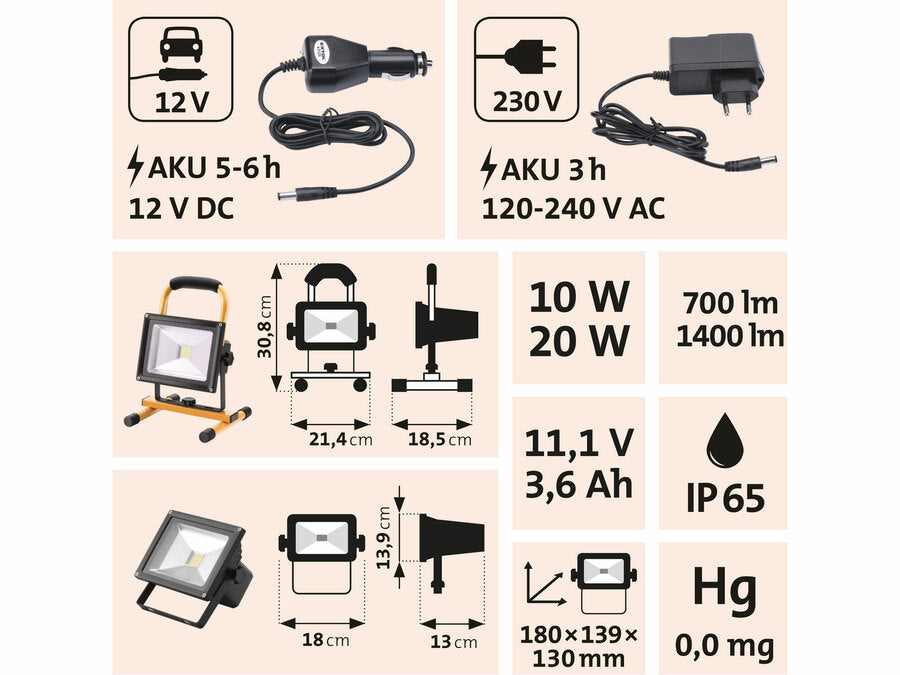 Extol LED reflektor, tölthető, állvánnyal szerelt, 700/1400lm, Li-ion