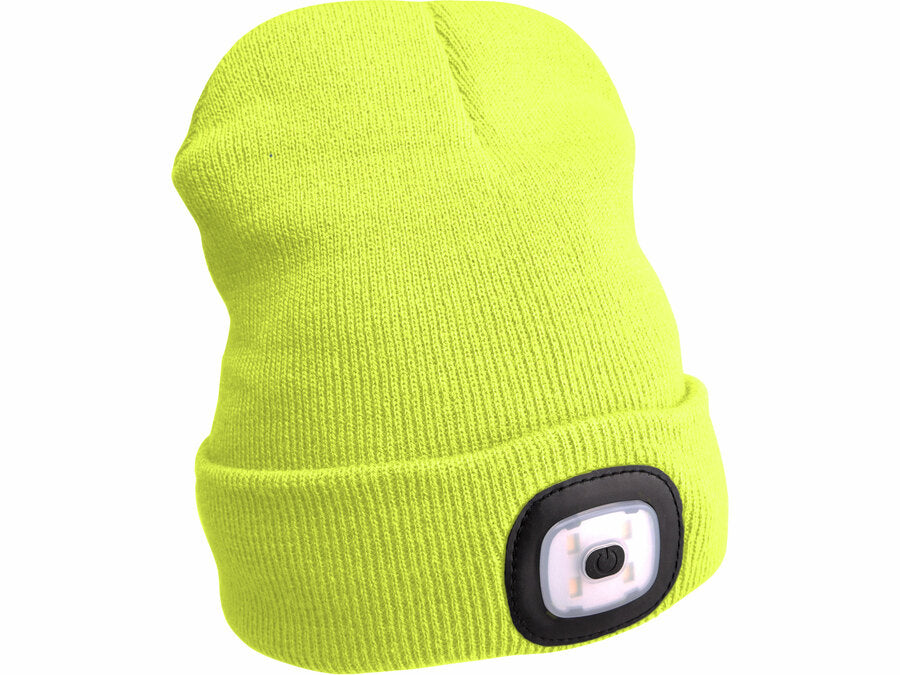 Extol Sapka homloklámpával 45lm, tölthető, USB, fluoreszkáló sárga, univerzális méret