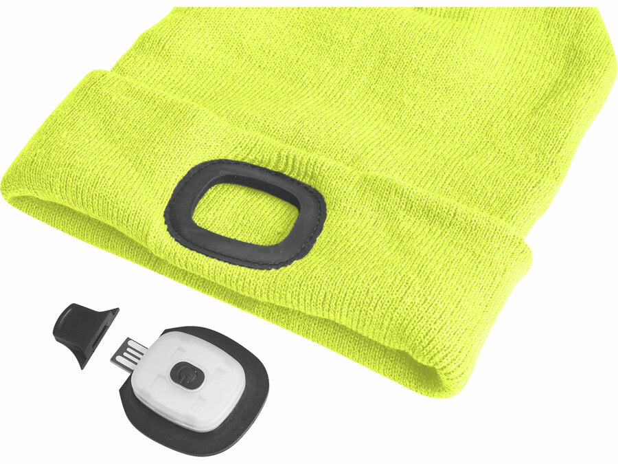 Extol Sapka homloklámpával 45lm, tölthető, USB, fluoreszkáló sárga, univerzális méret