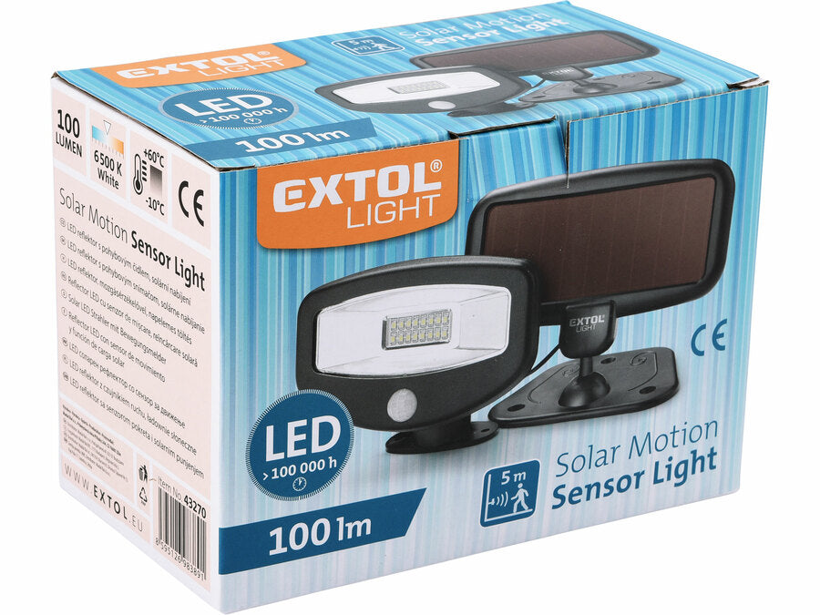 Extol Éjszakai készenléti LED lámpa, 0,4W, 16 LED; 100 Lm, napelem+szenzor, beépített Li-ion akkus, 500 mAh