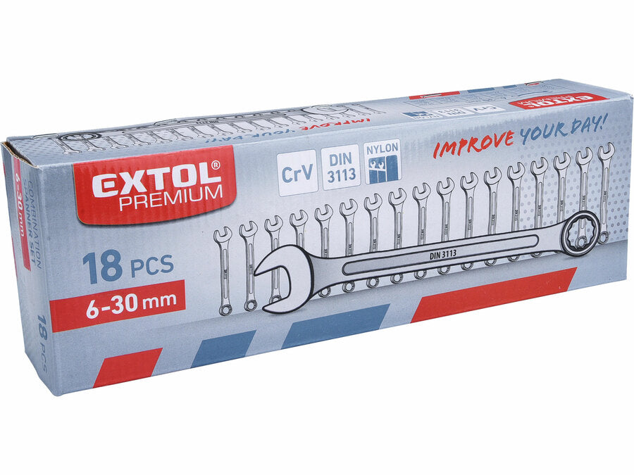Extol Csillag-villáskulcs, 18db-os készlet, 6-30mm, CrV