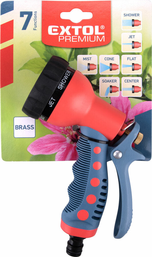 Extol Fém kerti pisztoly szórófej, 7 funkciós, sárgaréz