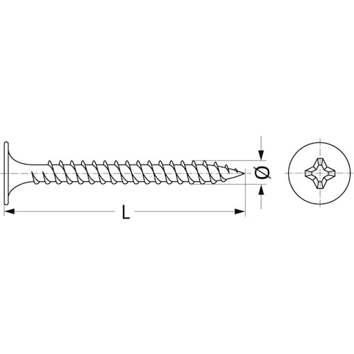 Berner Gipszkarton csavar, finom dupla menet (fém), fekete foszfátos, szalagra felfűzöt
