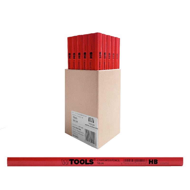Ácsceruza 18cm szögletes HB 50db-os piros Wtools