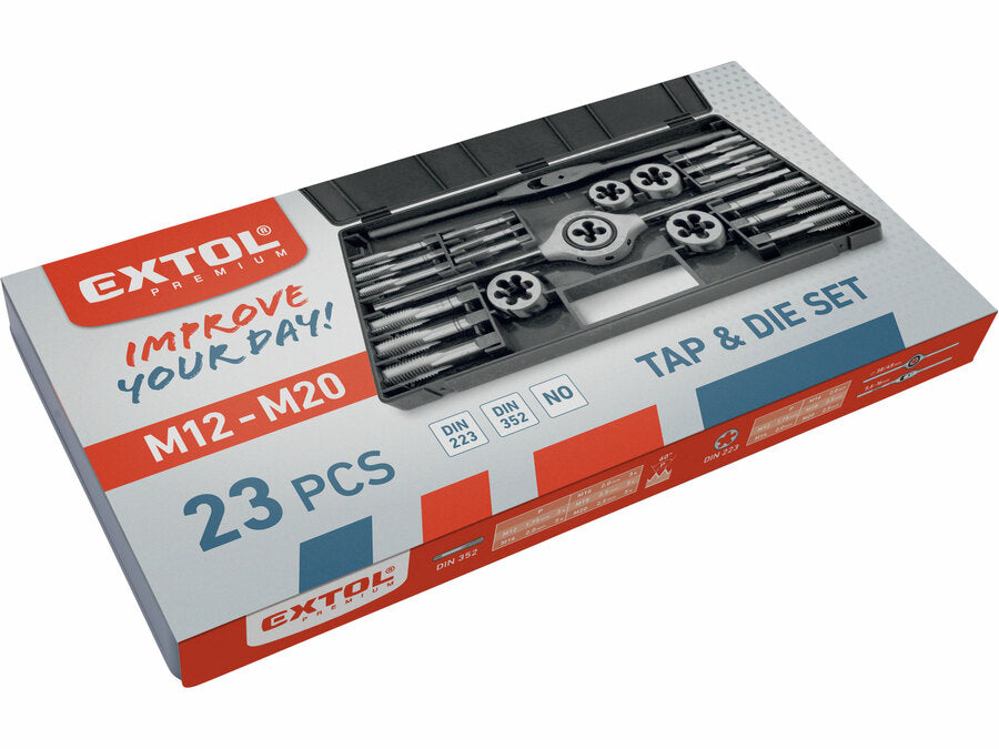 Extol Menetfúró- és menetmetsző 23db-os készlet, M12-M20