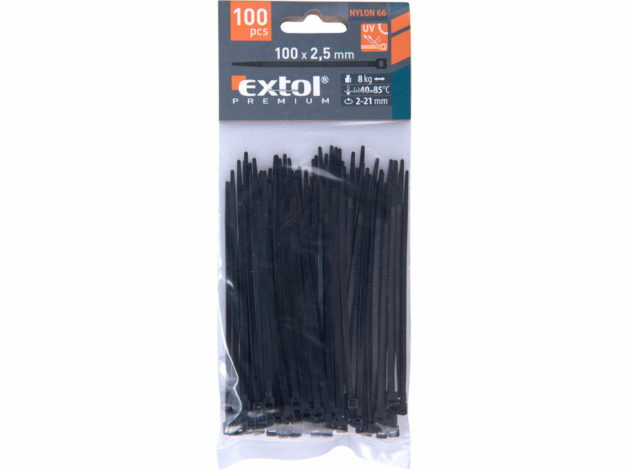 Extol Kábelkötegelő fekete, 100x2,5mm, 100db, nylon