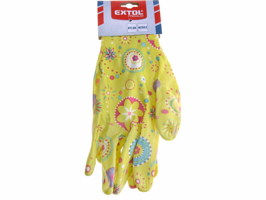 Extol Kerti kesztyű, virágmintás, nylon, méret:9` nitrilbe mártott teny. és ujjhegy