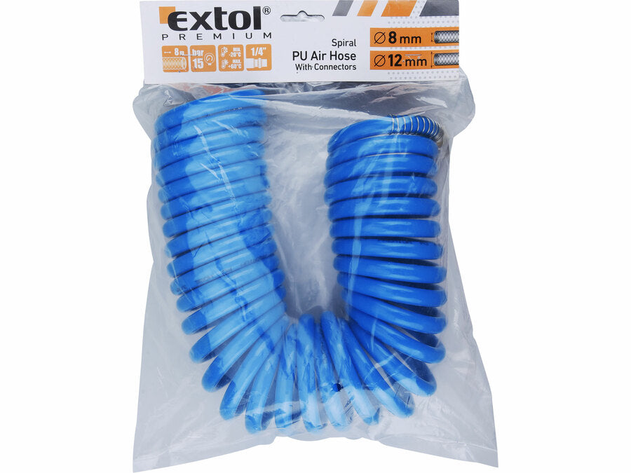 Extol Légtömlő spirál PU, sárgaréz gyorscsatlakozókkal, 1/4", belső O 8mm, hossz 8m