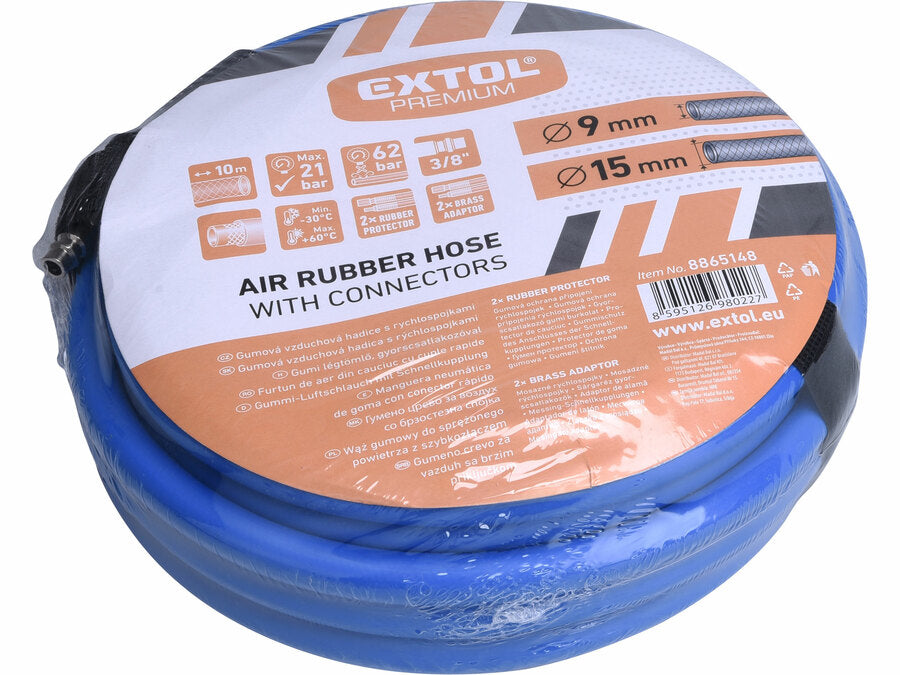 Extol Légtömlő, gumi, 1/4" gyorscsatlakozó, 3/8" (9/15mm), 10m