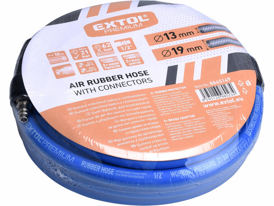 Extol Légtömlő, gumi, 1/4" gyorscsatlakozó, 1/2" (13/19mm), 10m
