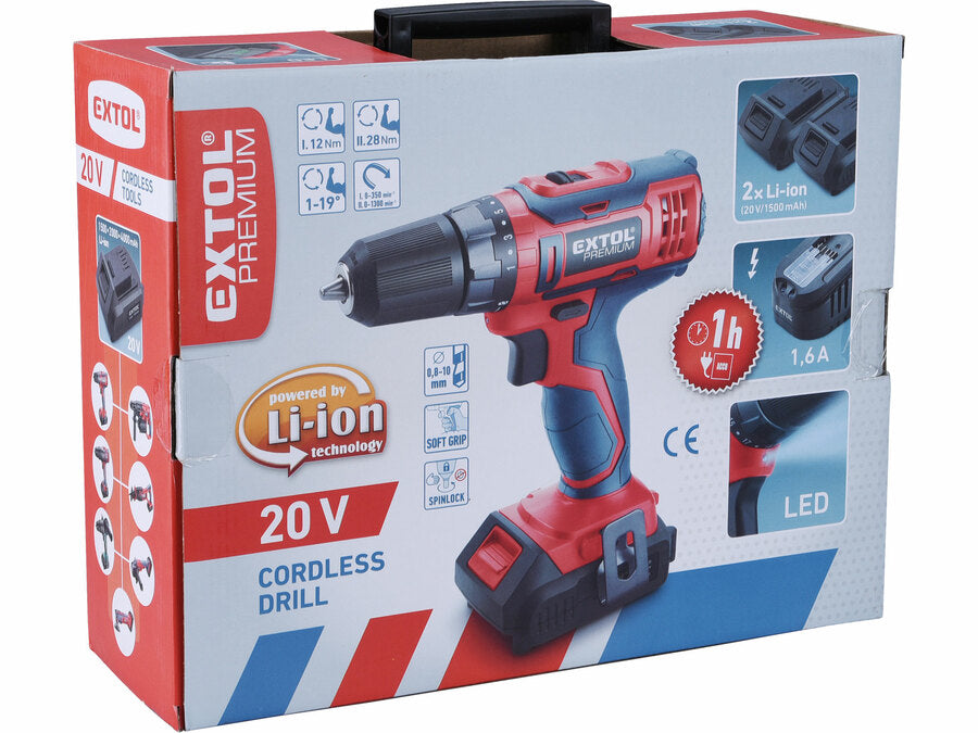 Extol Akkus fúrócsavarozó SHARE20V, 20V Li-ion (2x), 1500mAh