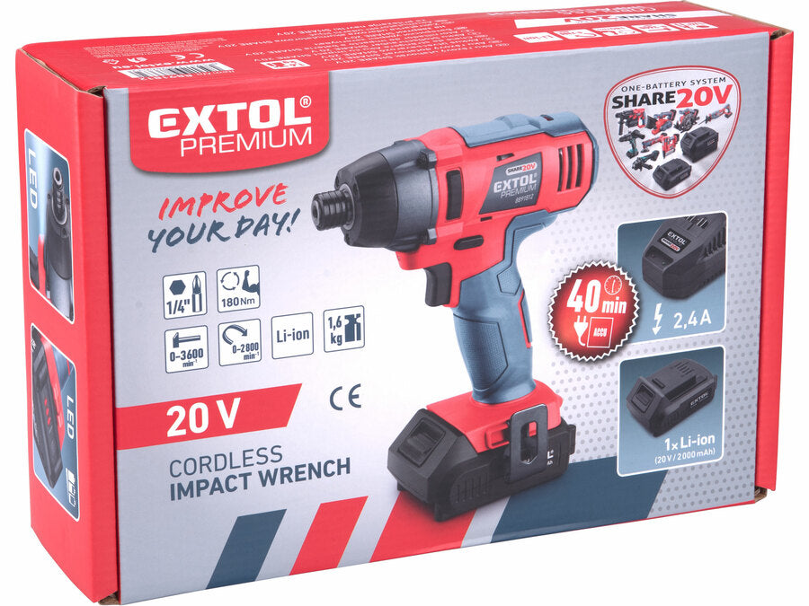 Extol Akkus ütvecsavarozó, 1/4" hatszög, SHARE20V, 20V Li-ion, 2000mAh