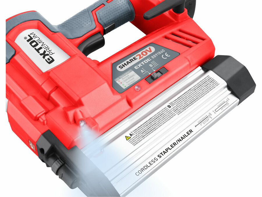 Extol Akkus szög- és kapocs belövő gép, SHARE20V, 20V Li-ion, akku és töltő nélkül