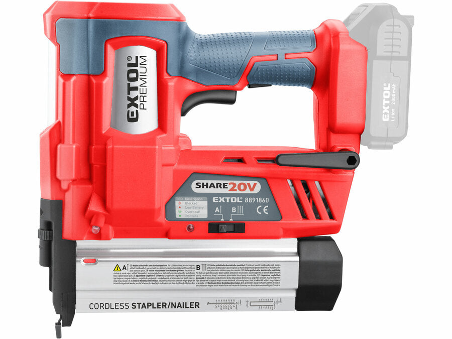 Extol Akkus szög- és kapocs belövő gép, SHARE20V, 20V Li-ion, akku és töltő nélkül