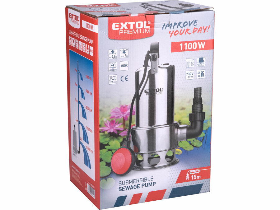 Extol Szennyvíz búvárszivattyú, inox ház, 1100W, 15000l/h, 15m kábel