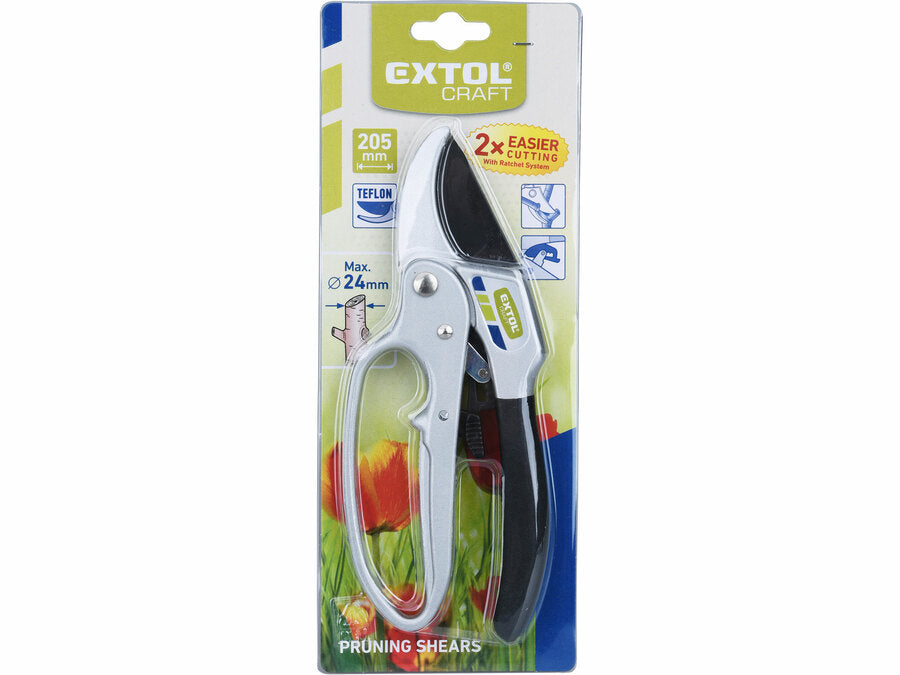 Extol Metszőolló racsnis 205mm, teflonos vágóél