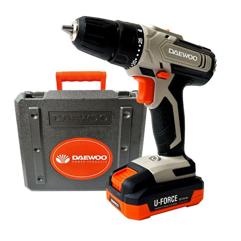 Fúró-csavarozó akkus 20V 1db 1,5Ah akkuval töltővel és kiegészítőkkel kofferben Daewoo