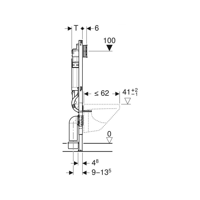 Geberit Duofix wc szerelőelem 112 cm, csatlakozás szagelszíváshoz, a zajcsökkentő készletet (156.050) tartalmazza! "G30"