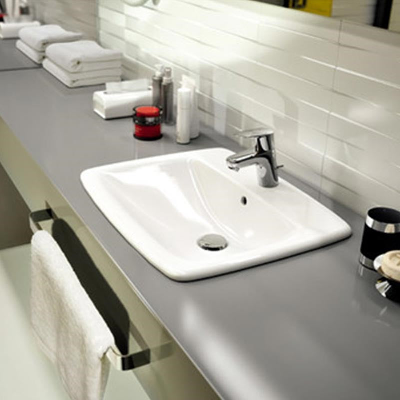 Geberit Selnova Square beépített mosdó, 55x17.3x45 cm, csaplyuk középen, túlfolyóval
