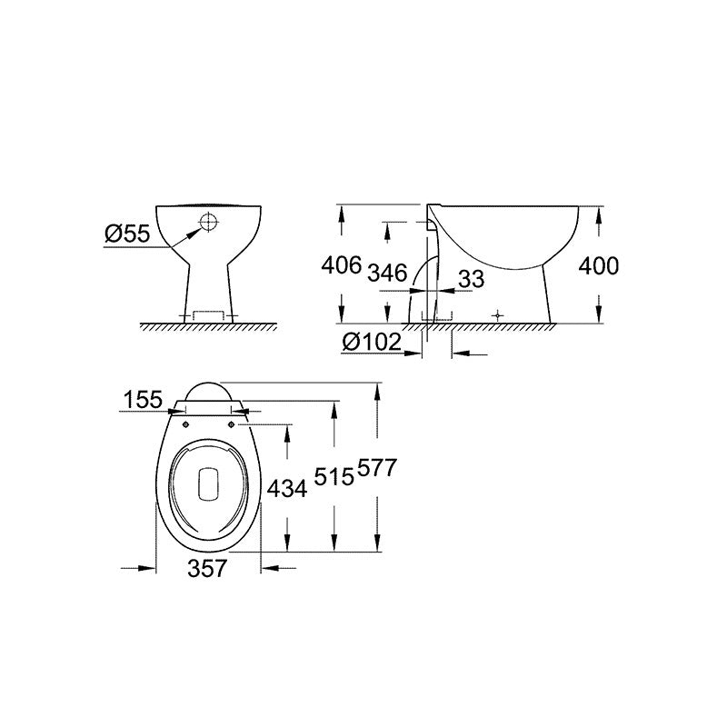 Grohe Bau Ceramic álló wc, alsó kifolyású