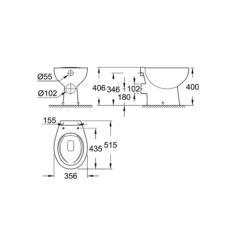 Grohe Bau Ceramic álló wc hátsó kifolyású, perem nélküli