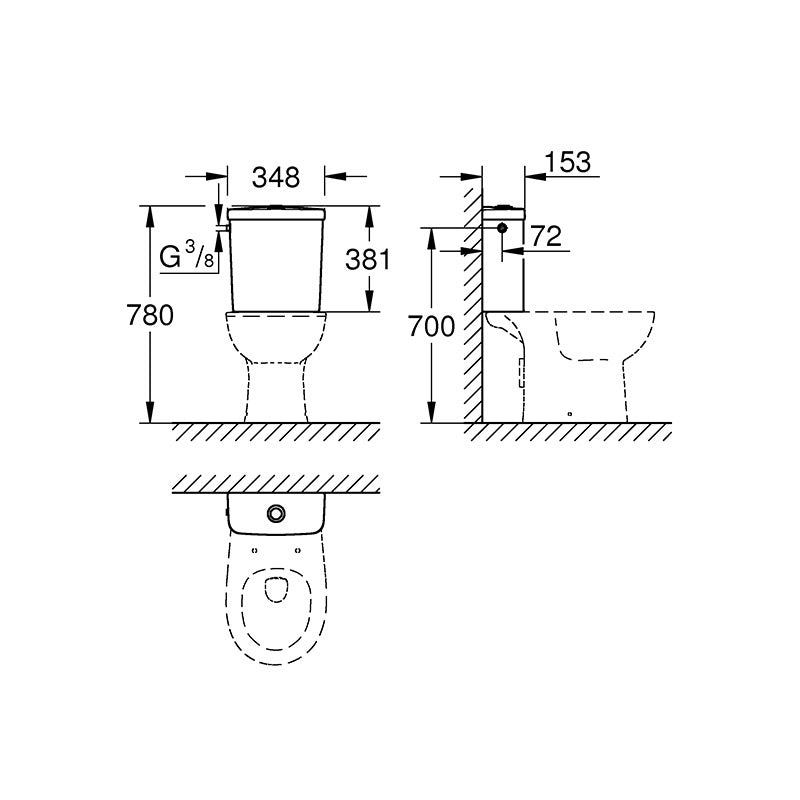 Grohe Bau Ceramic wc tartály oldal csatlakozás
