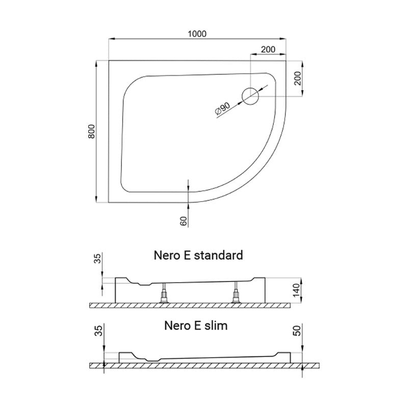 H2O Nero E 100x80 íves, akril zuhanytálca, balos ajándék szifonnal