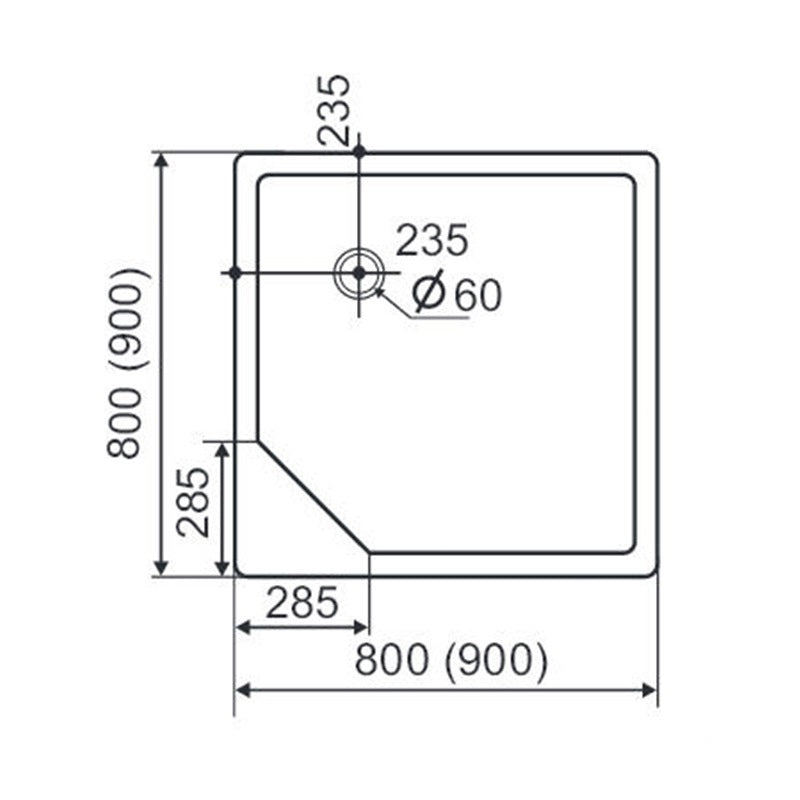 H2O Zeno Slim 80x80 akril, szögletes zuhanytálca