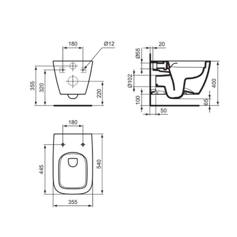Ideal Standard i.life B, rimls+ peremmentes fali wc, glossy gray