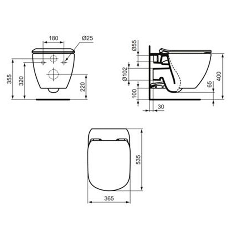 Ideal Standard Tesi fali wc, aquablade, matt fekete