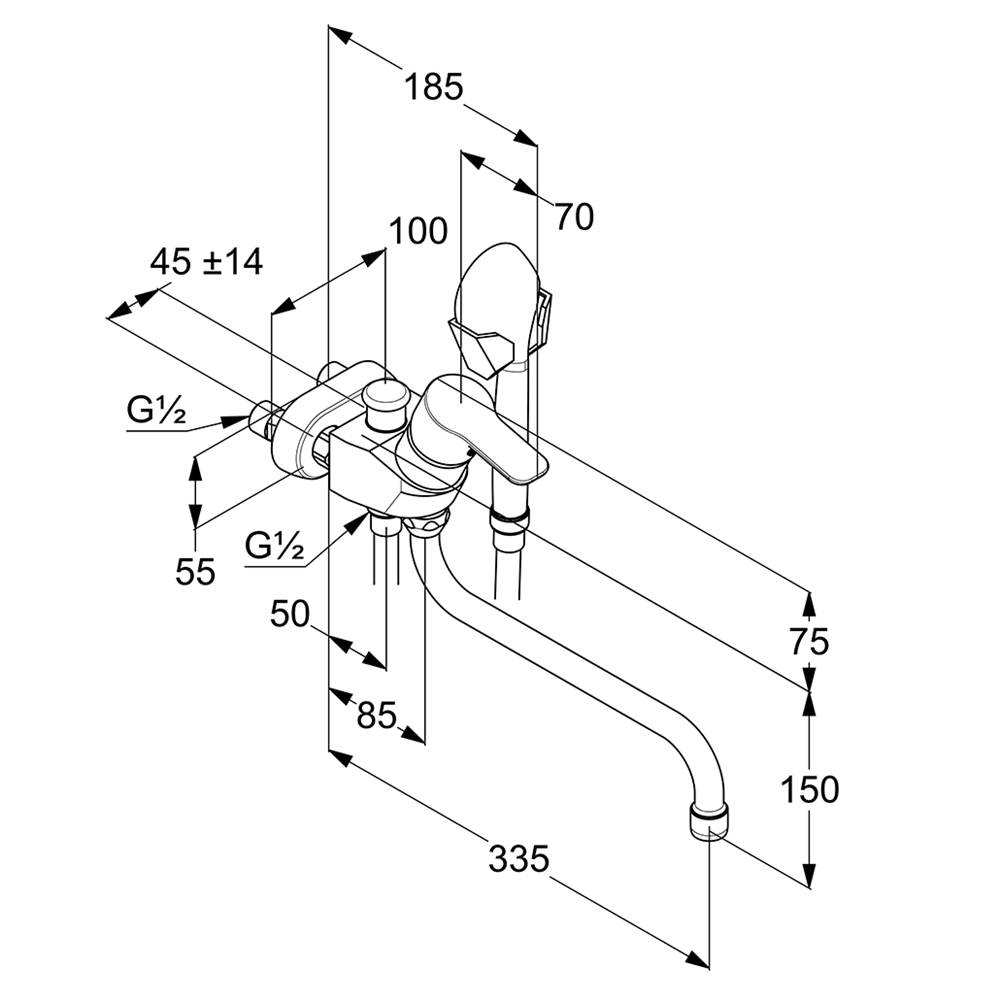 Kludi Pure&Easy kádtöltő- és zuhanycsap zuhanyszettel 45mm