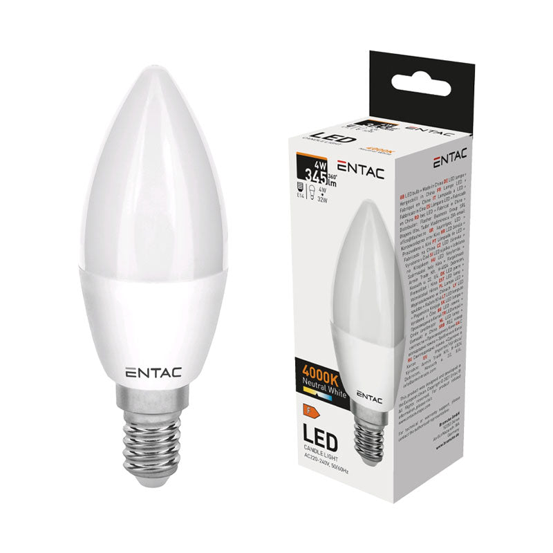 Izzó led E14 gyertya 4W 4000K semleges 345Lm fehér Entac