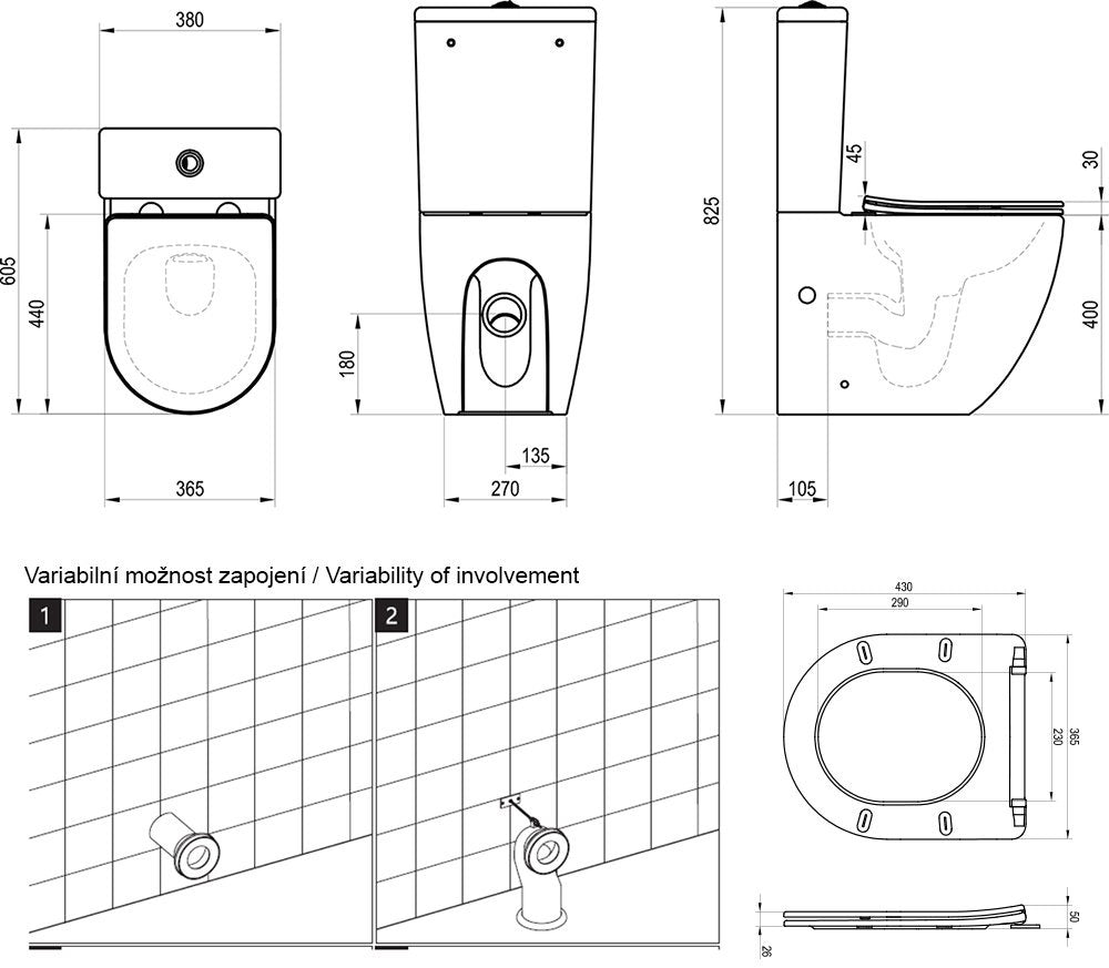 Ravak Optima RimOff monoblokkos WC ülőkével, fehér